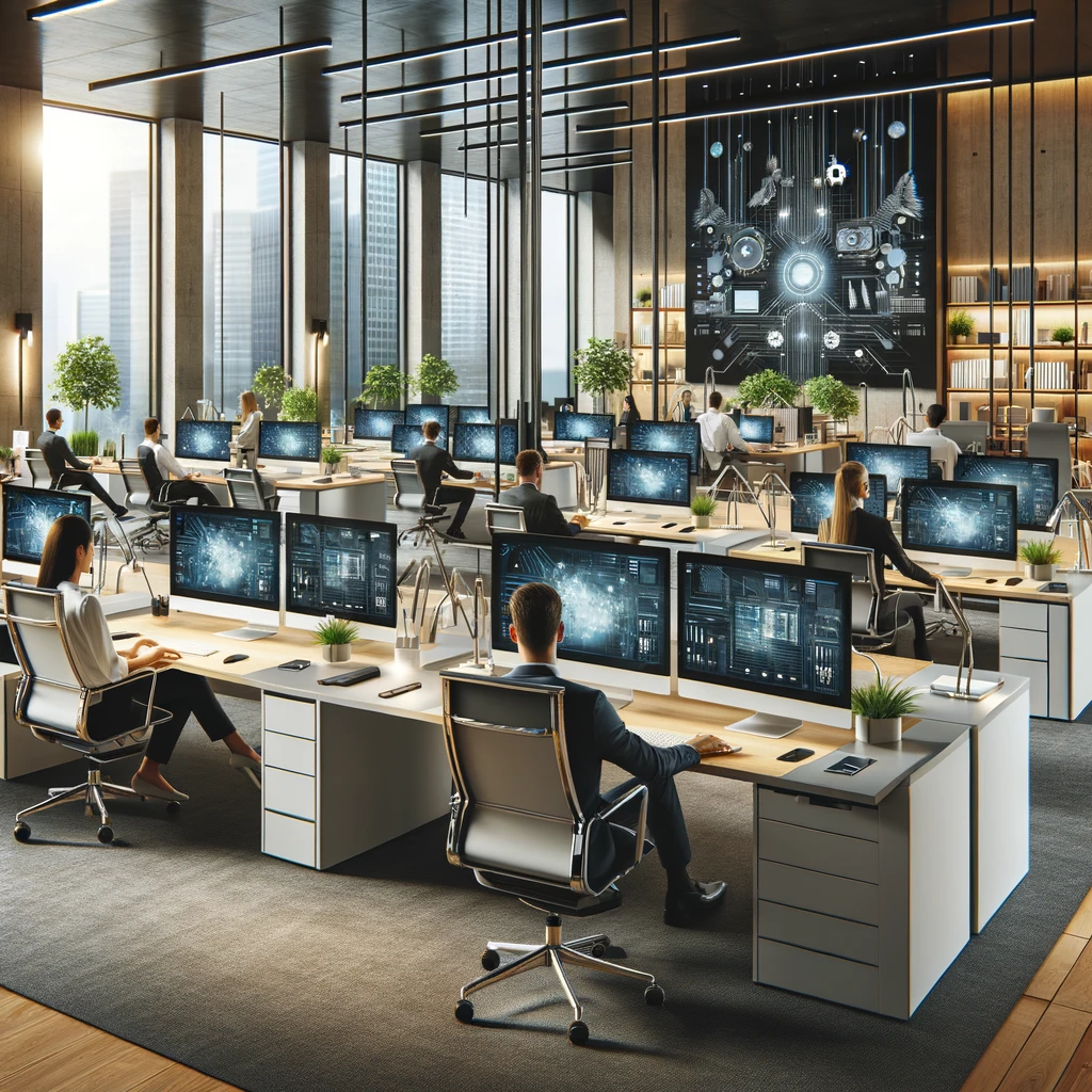 An modern office space equipped with advanced technology to enhance productivity and save time.